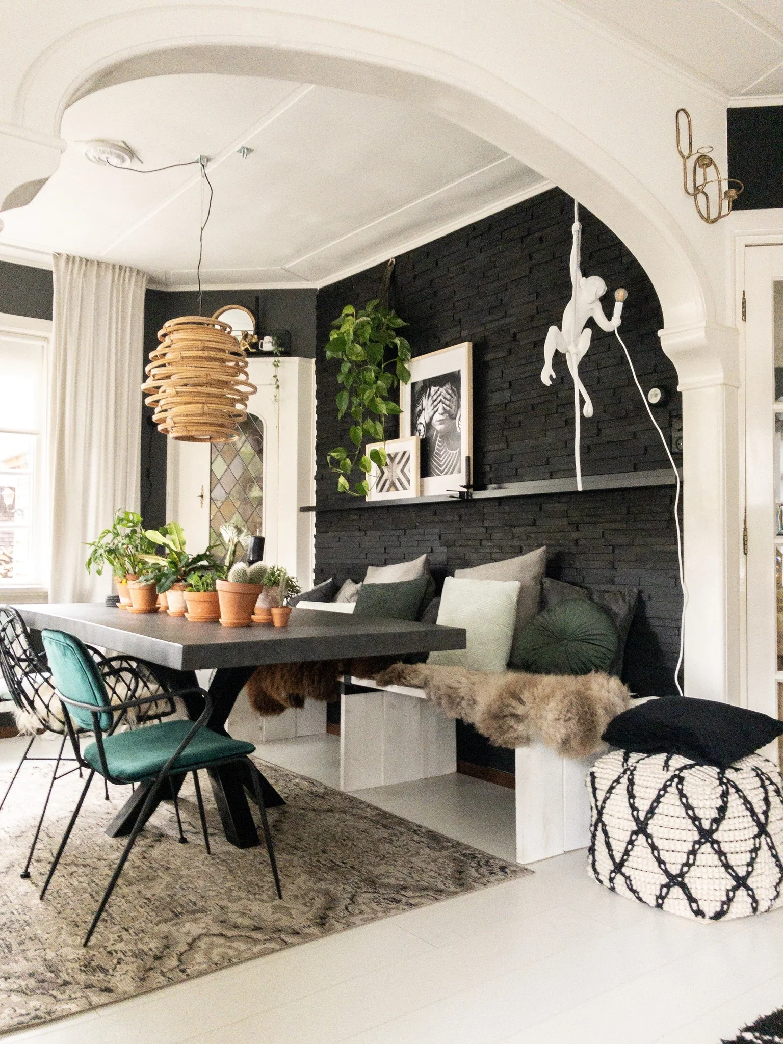 Interior space with Yakisugi wall cladding adding warmth and character